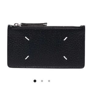 Maison Martin Margiela Black Leather Zip Card Pouch with White Stitch Accents